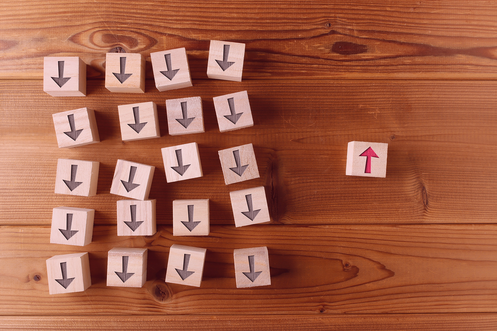 Blocks with downward arrows on the left one block on the right with an arrow pointing up